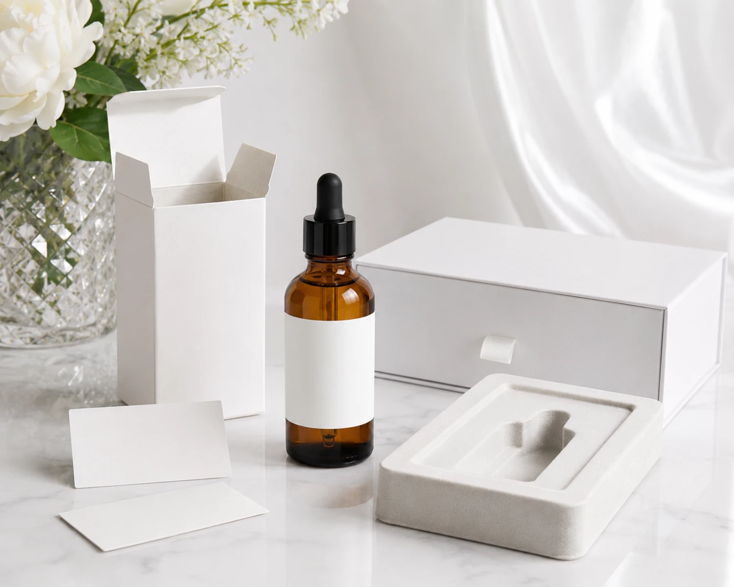 packaging detail image of Amber Cosmetic Serum Bottle showing application-specific retail or export packaging