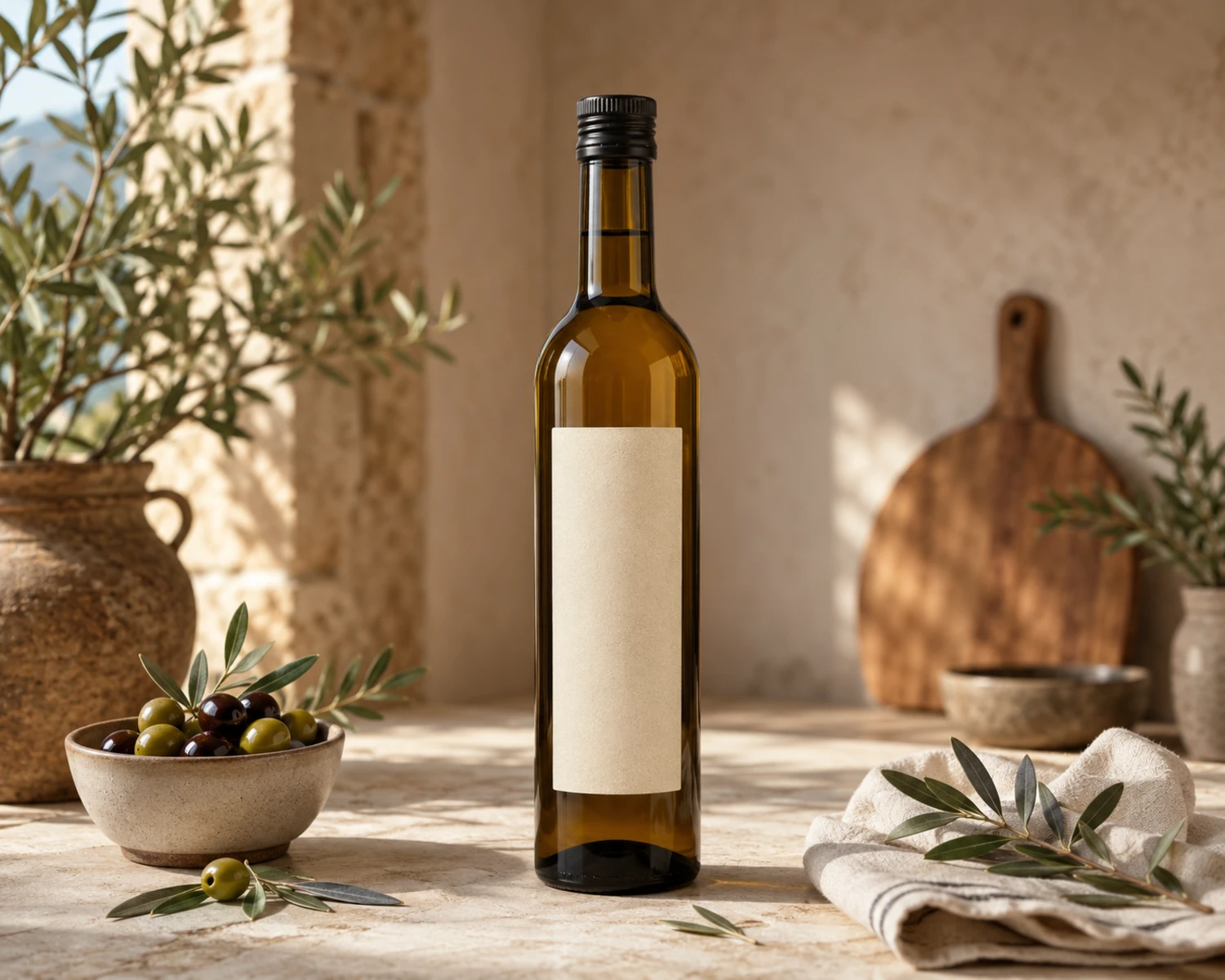 Amber Olive Oil Glass Bottle finished bottle campaign image showing amber glass packaging presentation