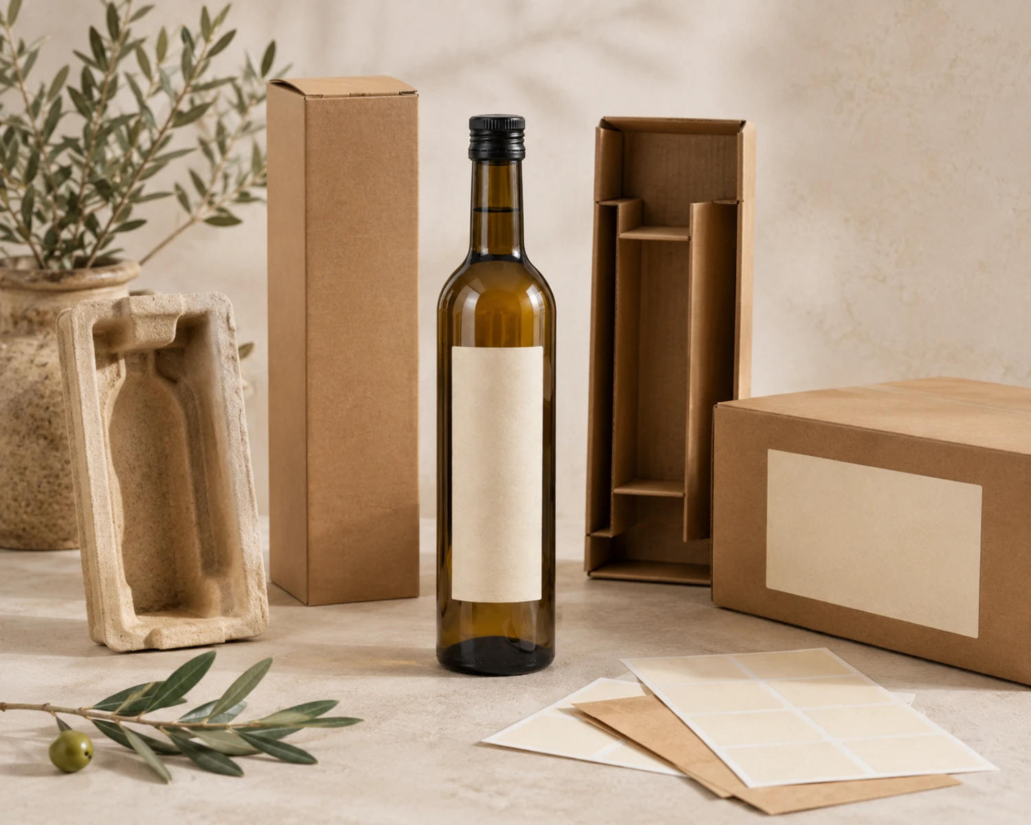 packaging detail image of Amber Olive Oil Glass Bottle showing application-specific retail or export packaging
