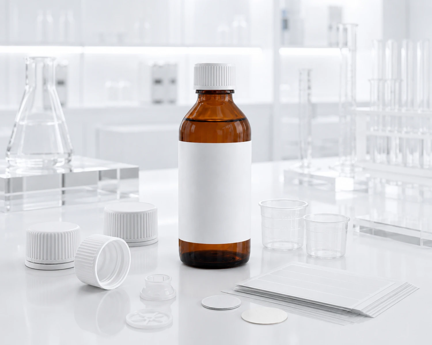 accessories detail image of Amber Specialty Liquid Glass Bottle showing closure, cap or application-specific bottle components