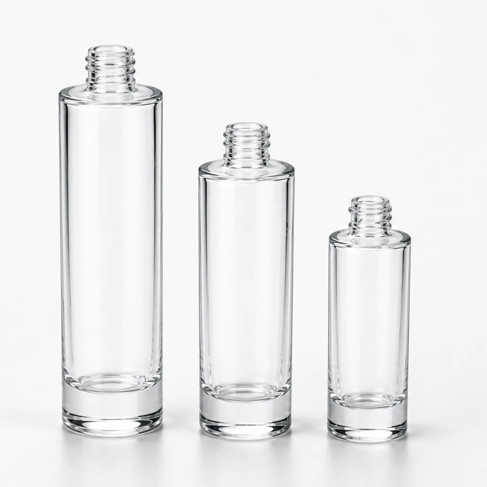 Cylindrical Serum Bottle and Cream Jar Set with pump, dropper and cream jar lid - closure detail
