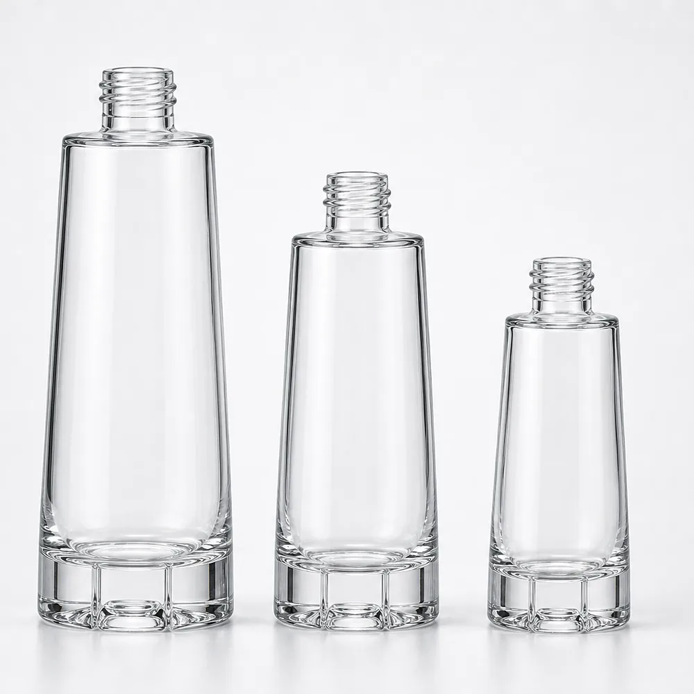Grid Bottom Skincare Bottle and Jar Set with pump, dropper and cream jar lid - closure detail