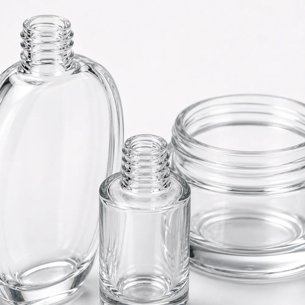 Oval Luxury Skincare Bottle and Jar Set with pump, dropper and cream jar lid - packing view