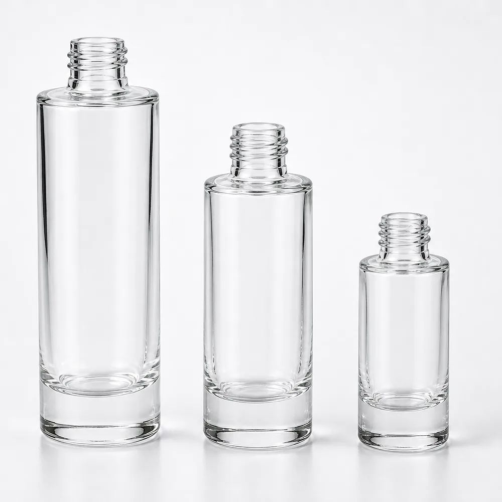 Round Jar and Lotion Bottle Skincare Set with pump, dropper and cream jar lid - closure detail
