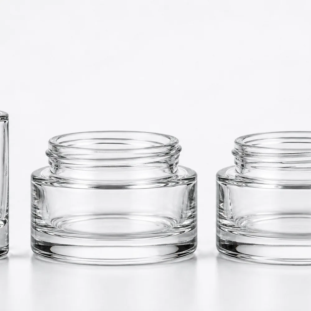 Round Jar and Lotion Bottle Skincare Set with pump, dropper and cream jar lid - decoration view