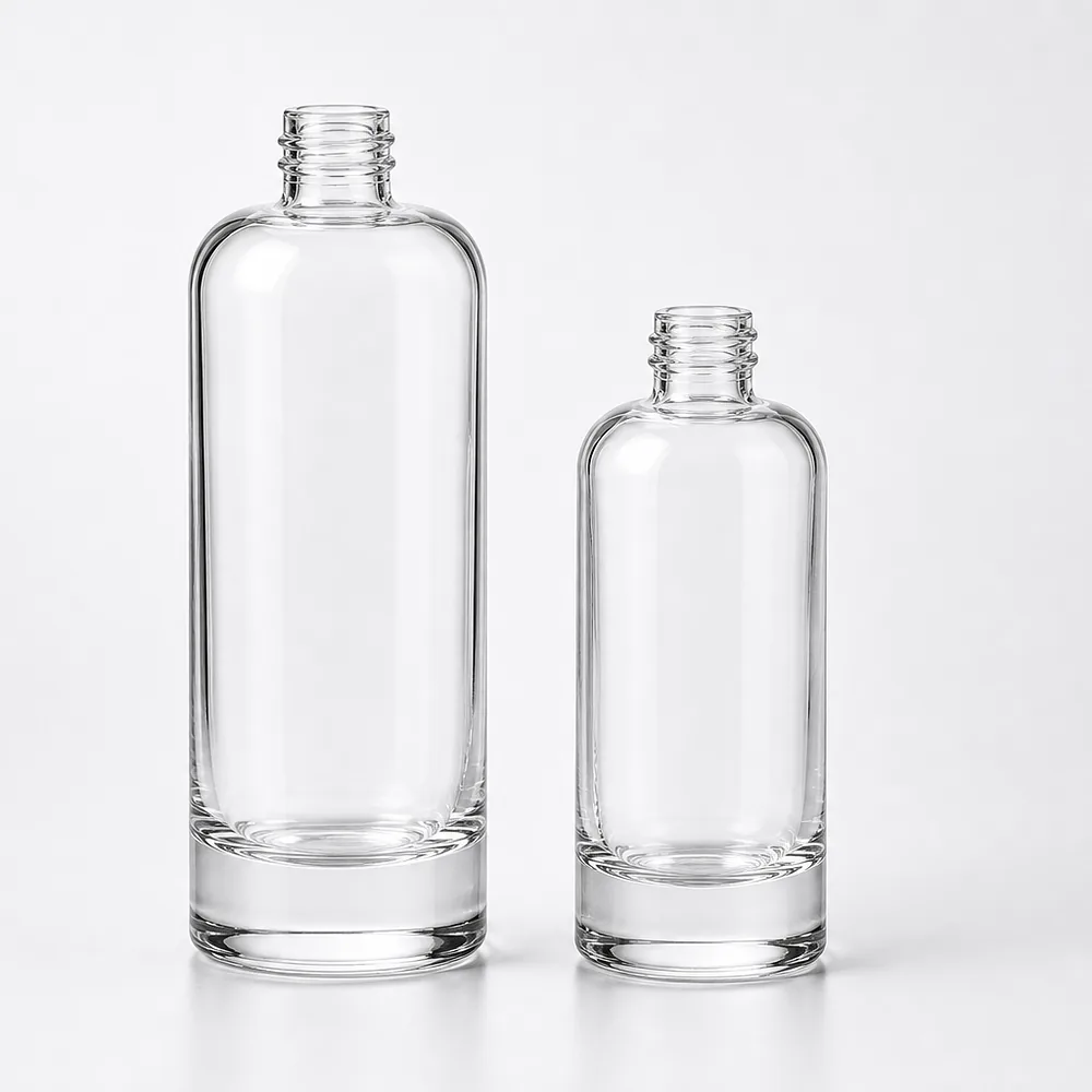 Rounded Shoulder Skincare Bottle and Jar Set with pump, dropper and cream jar lid - closure detail