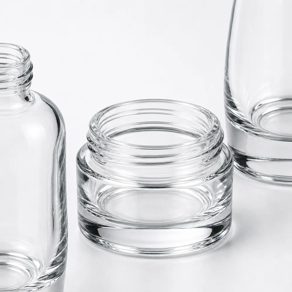 Soft Contour Skincare Bottle and Jar Set with pump, dropper and cream jar lid - packing view