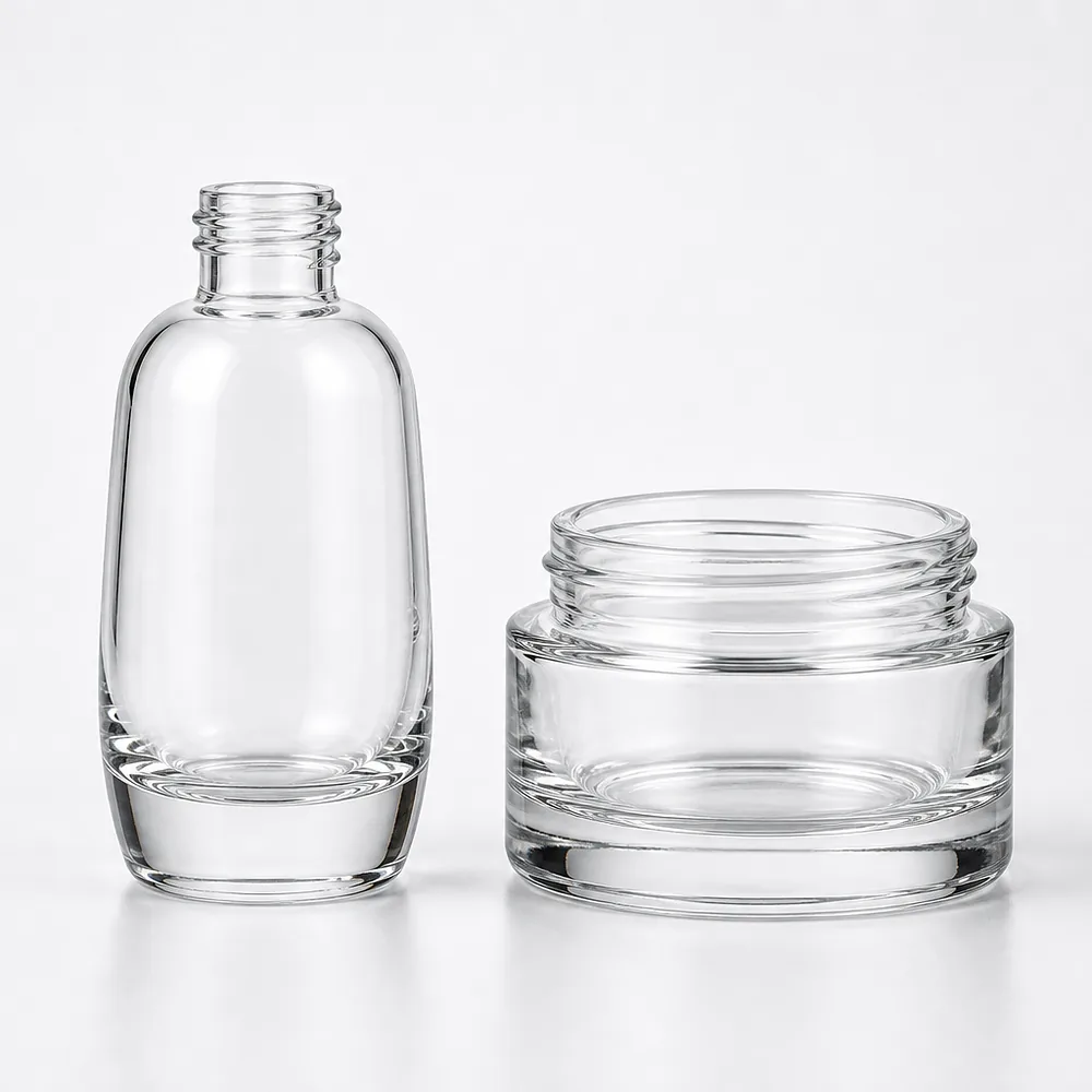 Soft Contour Skincare Bottle and Jar Set with pump, dropper and cream jar lid - decoration view