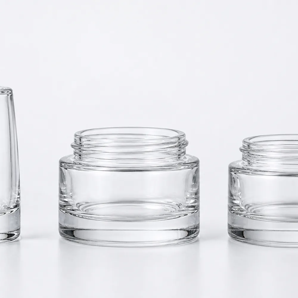 Tapered Shoulder Serum Bottle and Cream Jar Set with pump, dropper and cream jar lid - decoration view
