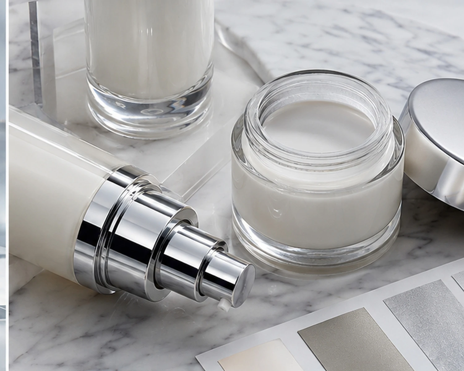 decoration process detail image of Cylindrical Serum Bottle and Cream Jar Set showing finish, bottle detail or surface treatment