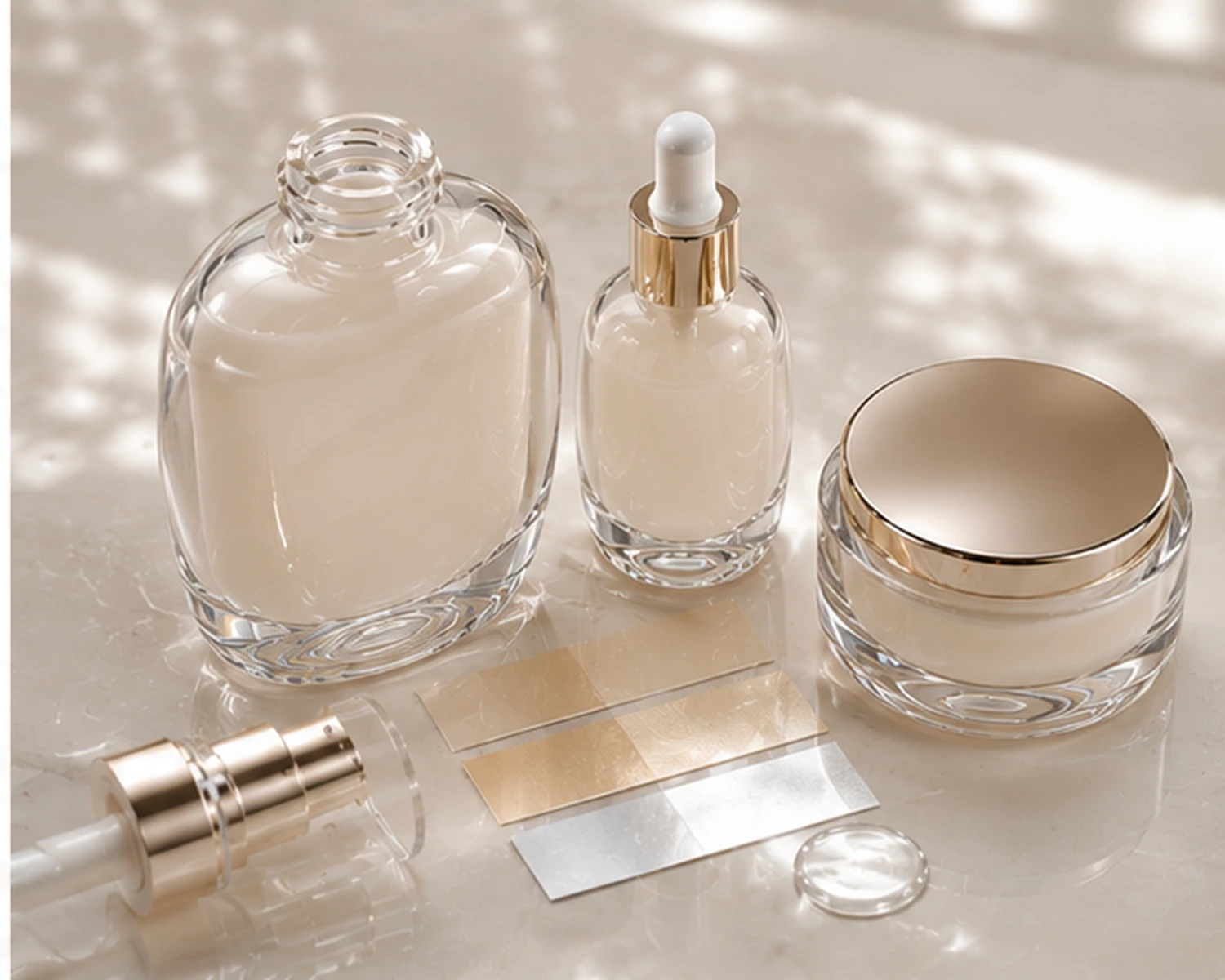 decoration process detail image of Oval Luxury Skincare Bottle and Jar Set showing finish, bottle detail or surface treatment