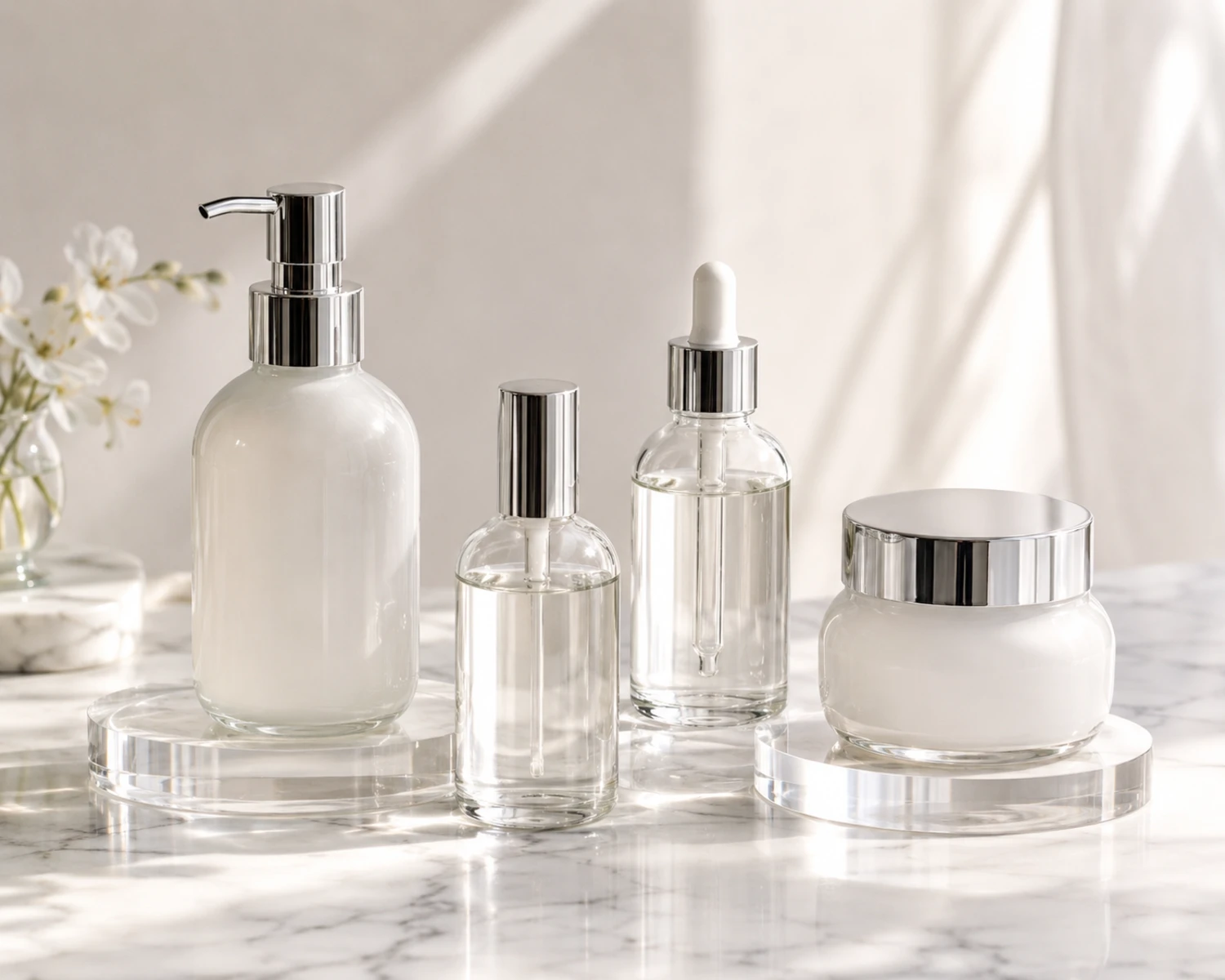 Rounded Shoulder Skincare Bottle and Jar Set finished bottle campaign image showing premium cosmetic bottle and jar set presentation