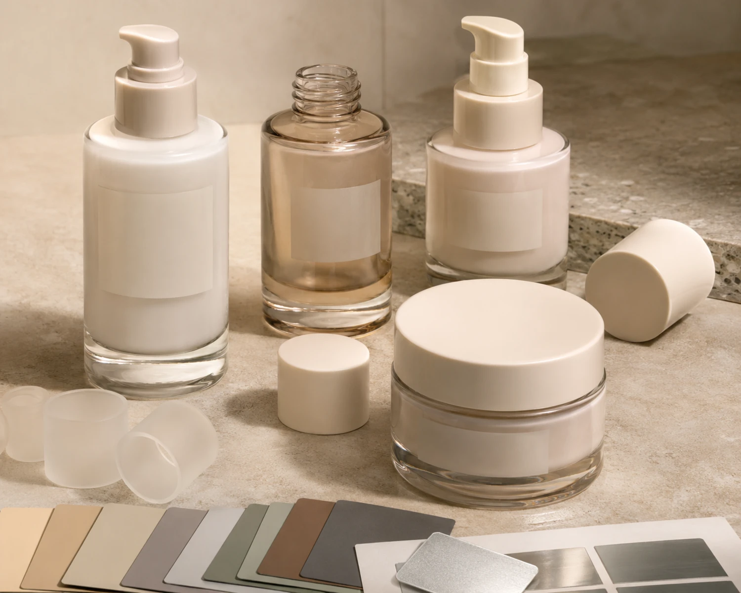 decoration process detail image of Soft Contour Skincare Bottle and Jar Set showing finish, bottle detail or surface treatment