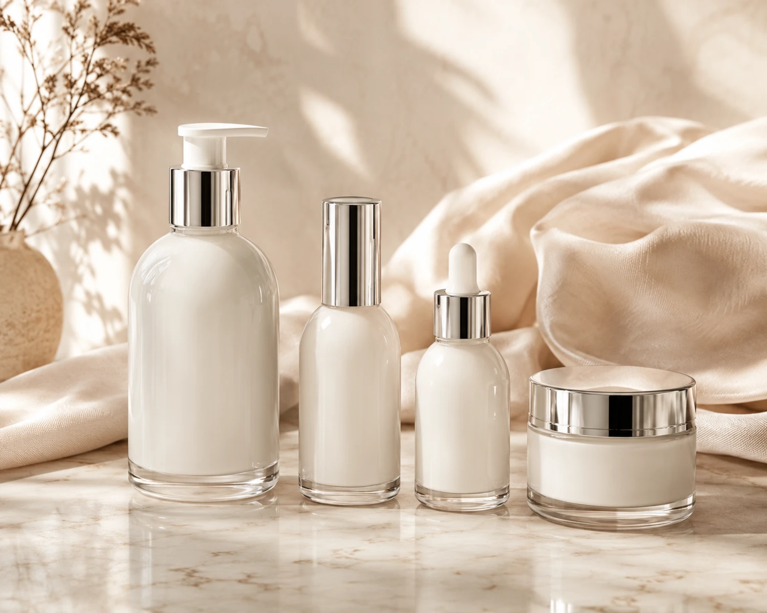 Soft Contour Skincare Bottle and Jar Set finished bottle campaign image showing premium cosmetic bottle and jar set presentation