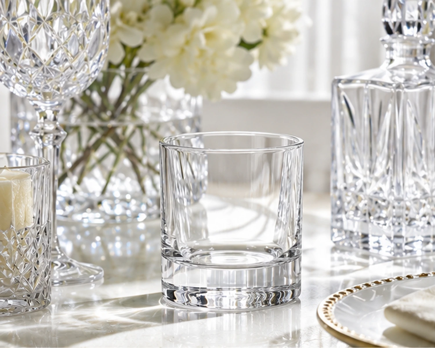 lifestyle table presentation image of Crystal Clear Glass Tumbler