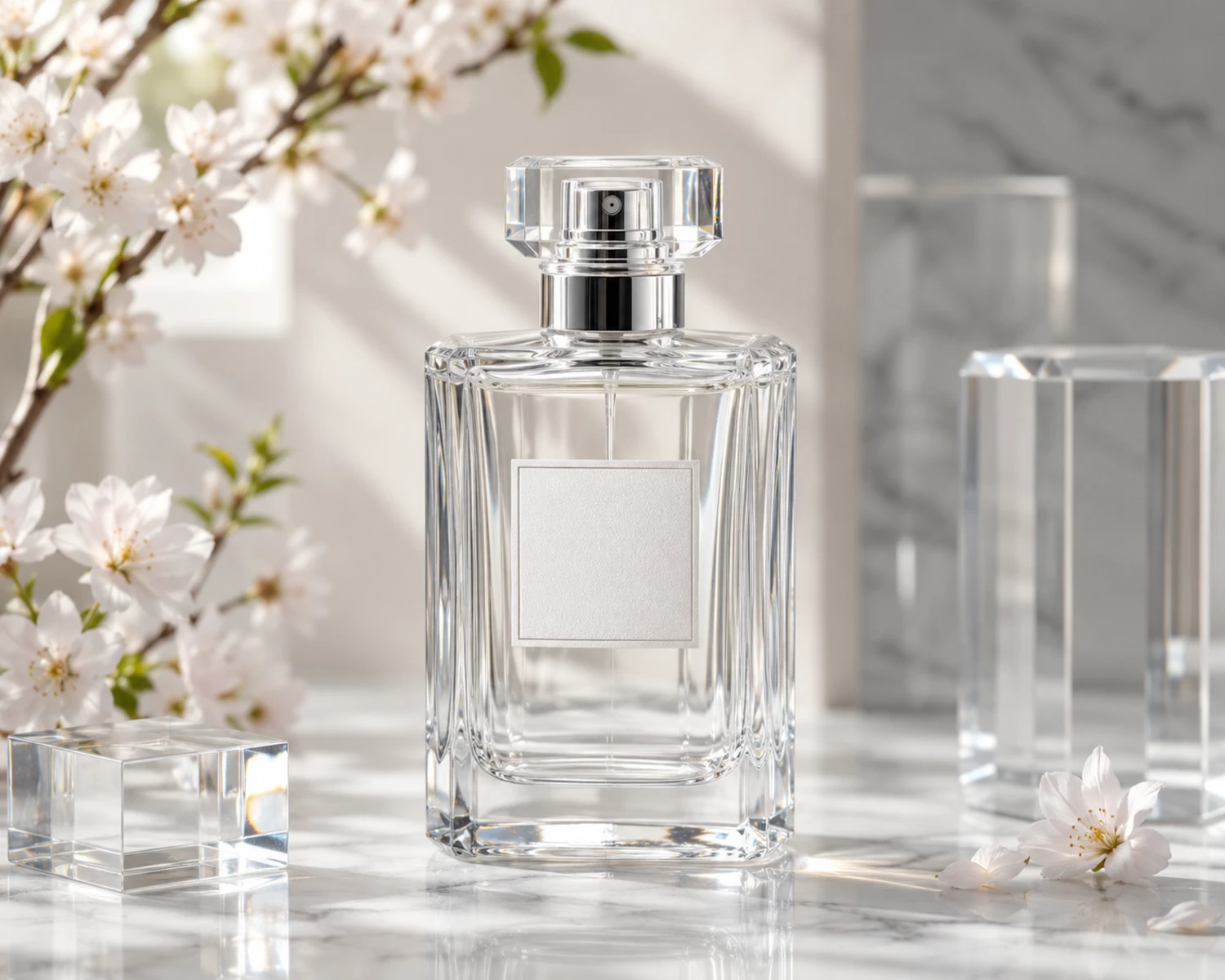 finished presentation image of Crystal Clear Perfume Bottle for premium fragrance packaging