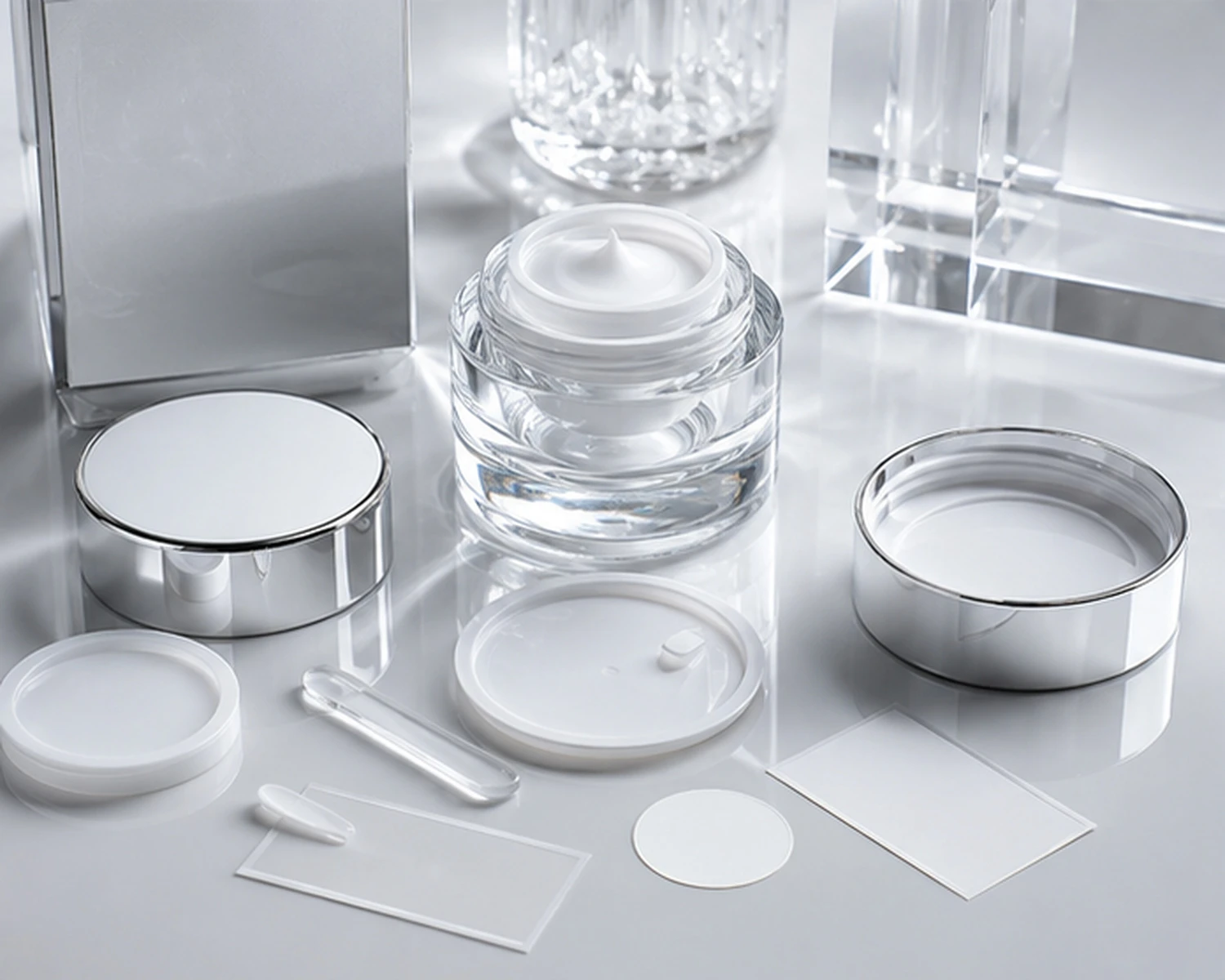 cap and inner structure detail image of Crystal Cosmetic Cream Jar