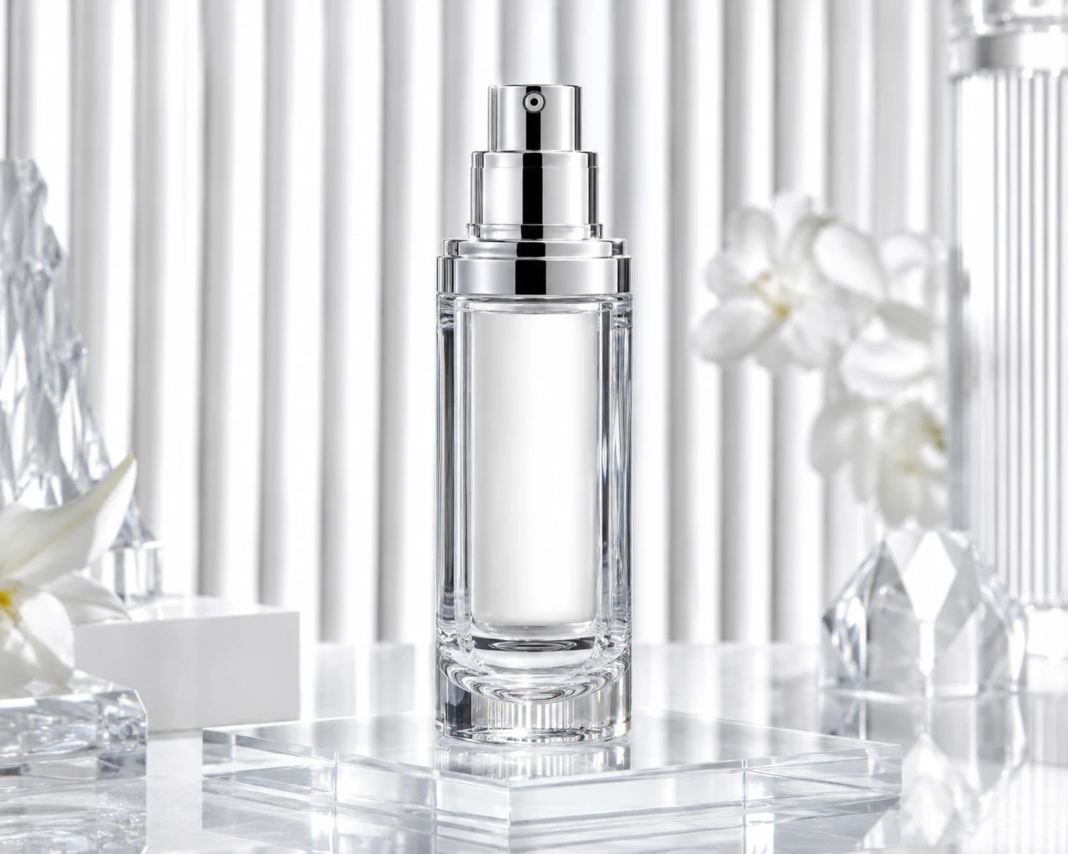 finished skincare campaign image of Crystal Cosmetic Serum Bottle