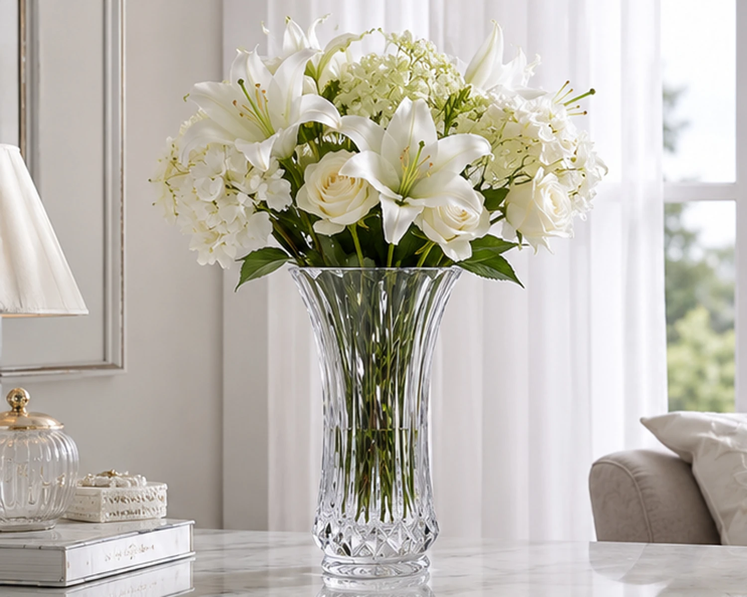 floral styling presentation image of Crystal Decorative Glass Vase