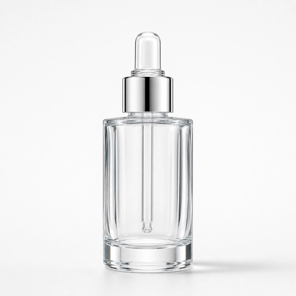 Crystal Cosmetic Serum Bottle in high-clarity crystal glass - front view