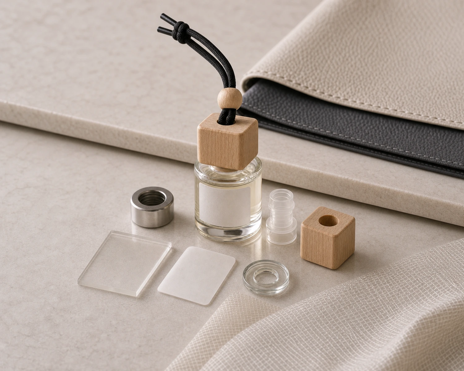 decoration process detail image of Car Hanging Diffuser Bottle showing finish, label area or surface treatment