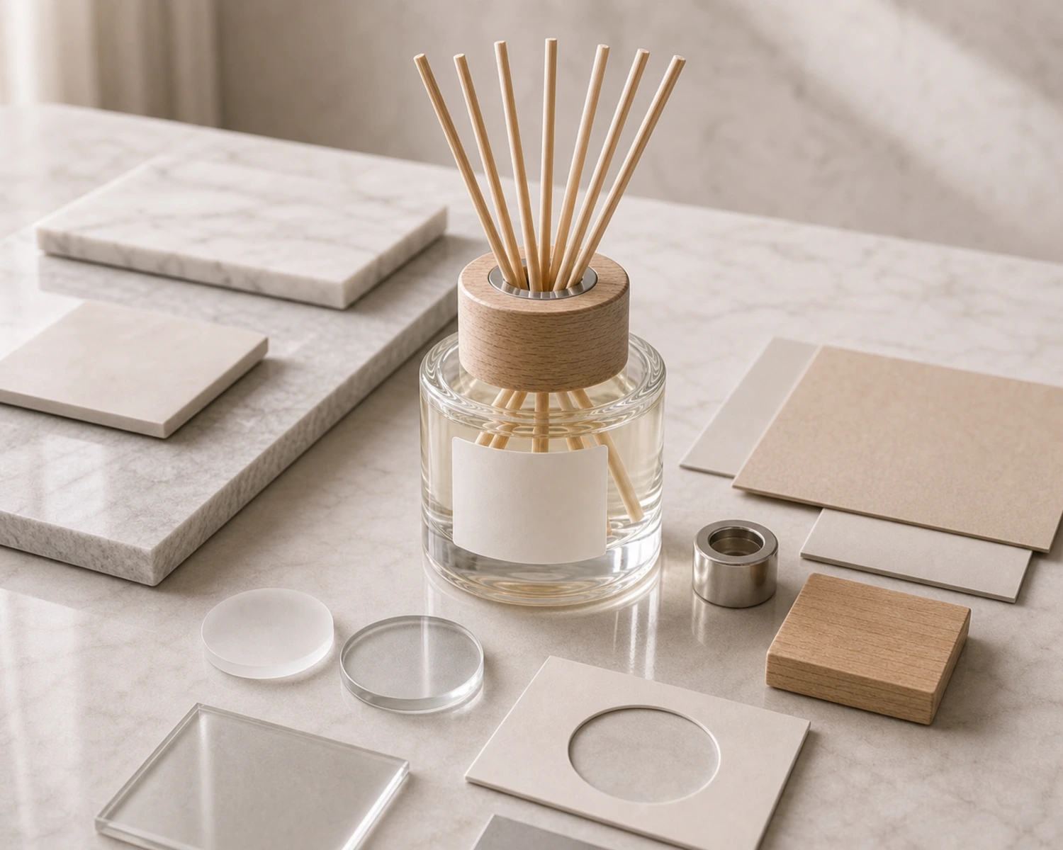 decoration process detail image of Round Reed Diffuser Bottle showing finish, label area or surface treatment
