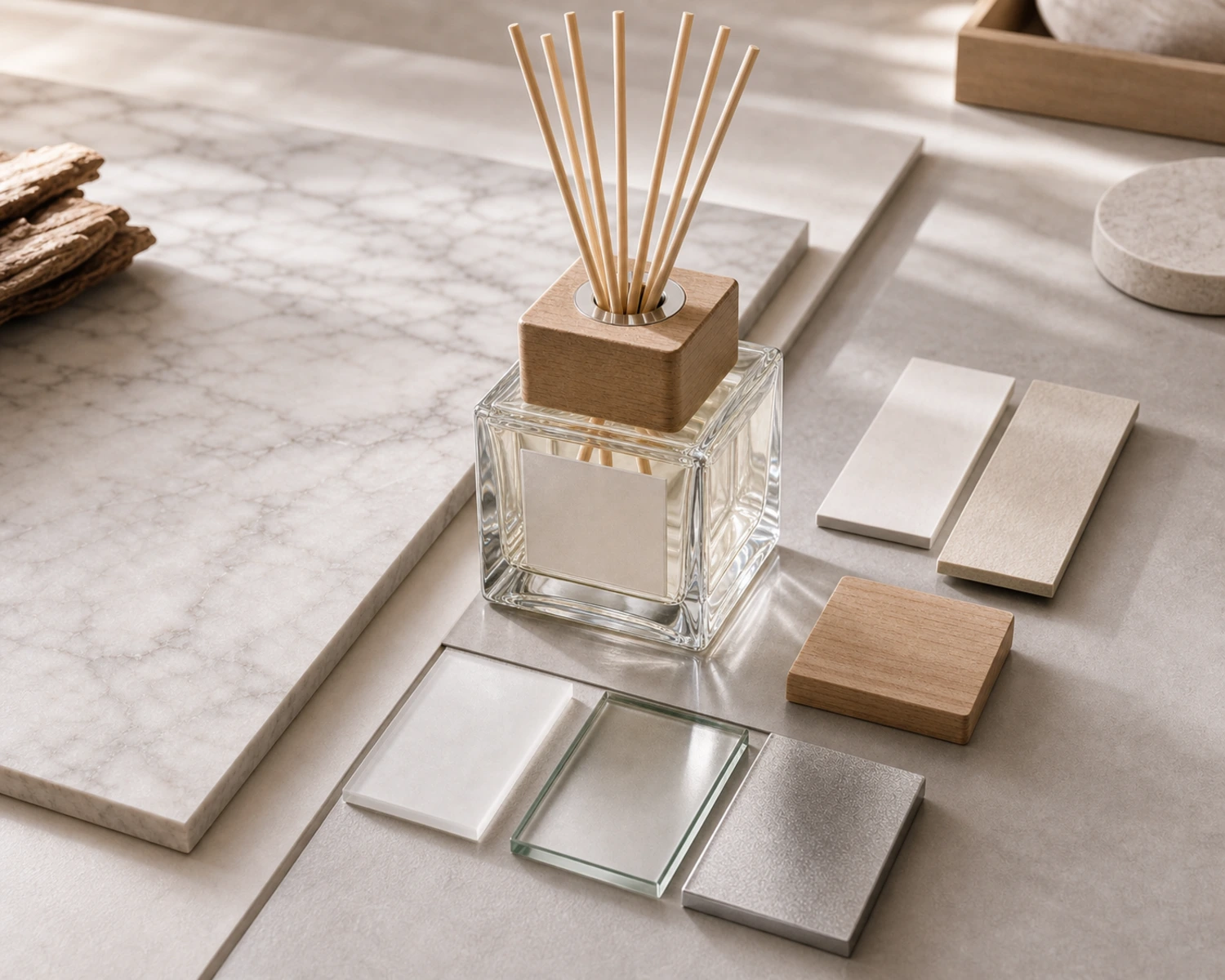 decoration process detail image of Square Reed Diffuser Bottle showing finish, label area or surface treatment
