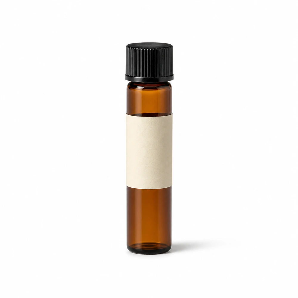 Amber Glass Sample Vial with closure for essential oil packaging - front view