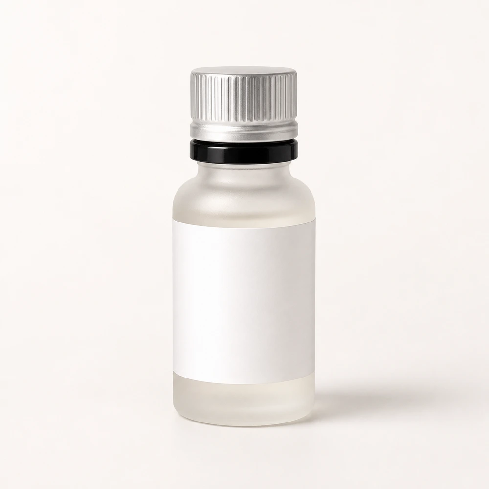 Frosted essential oil glass bottle showing decoration and finish choice for oil packaging