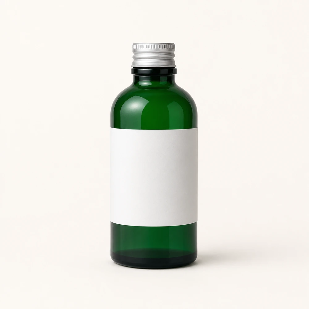 Green Glass Essential Oil Bottle with closure for essential oil packaging - front view