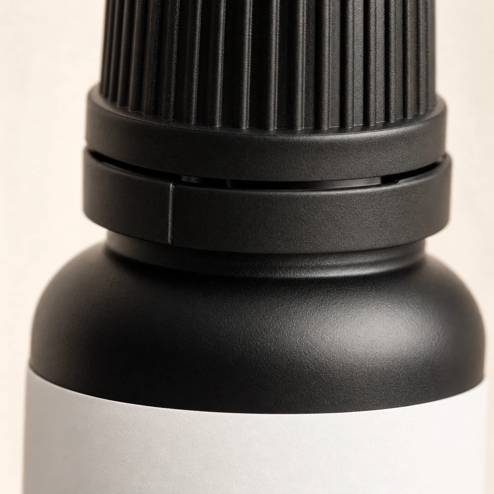Matte Black Essential Oil Bottle with closure for essential oil packaging - packing view