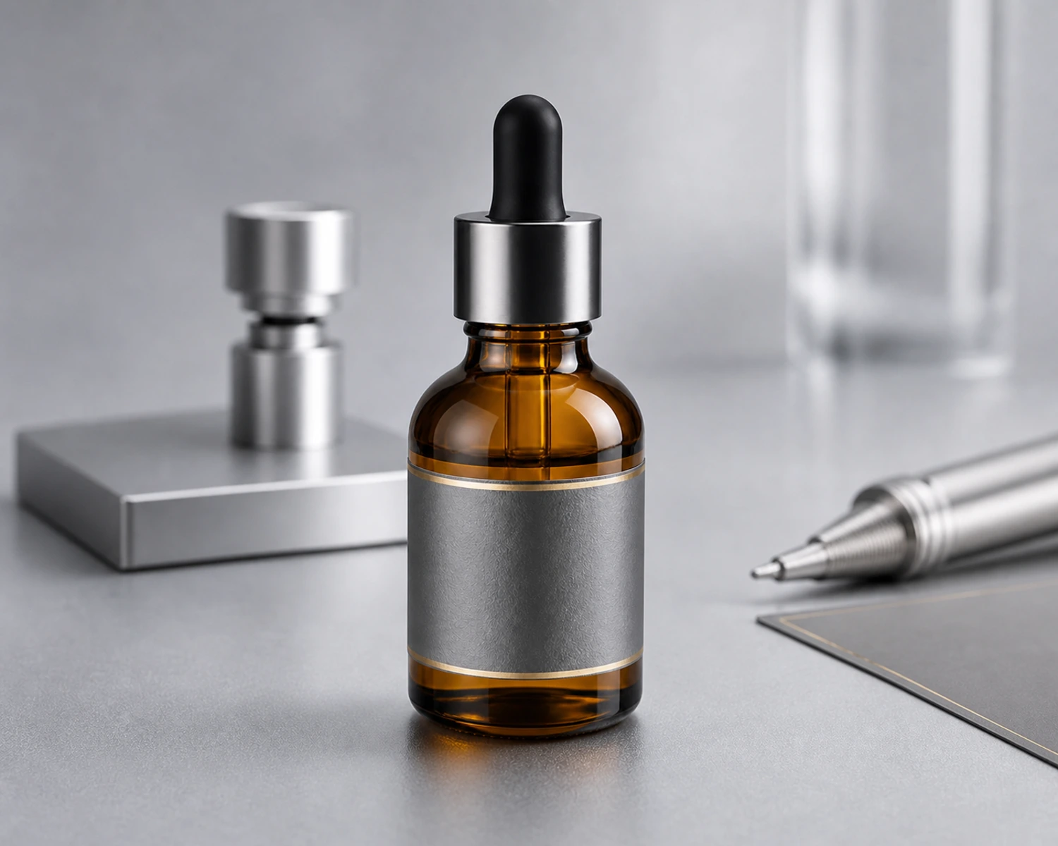 decoration process detail image of Amber Round Shoulder Dropper Bottle showing finish, printing or surface treatment
