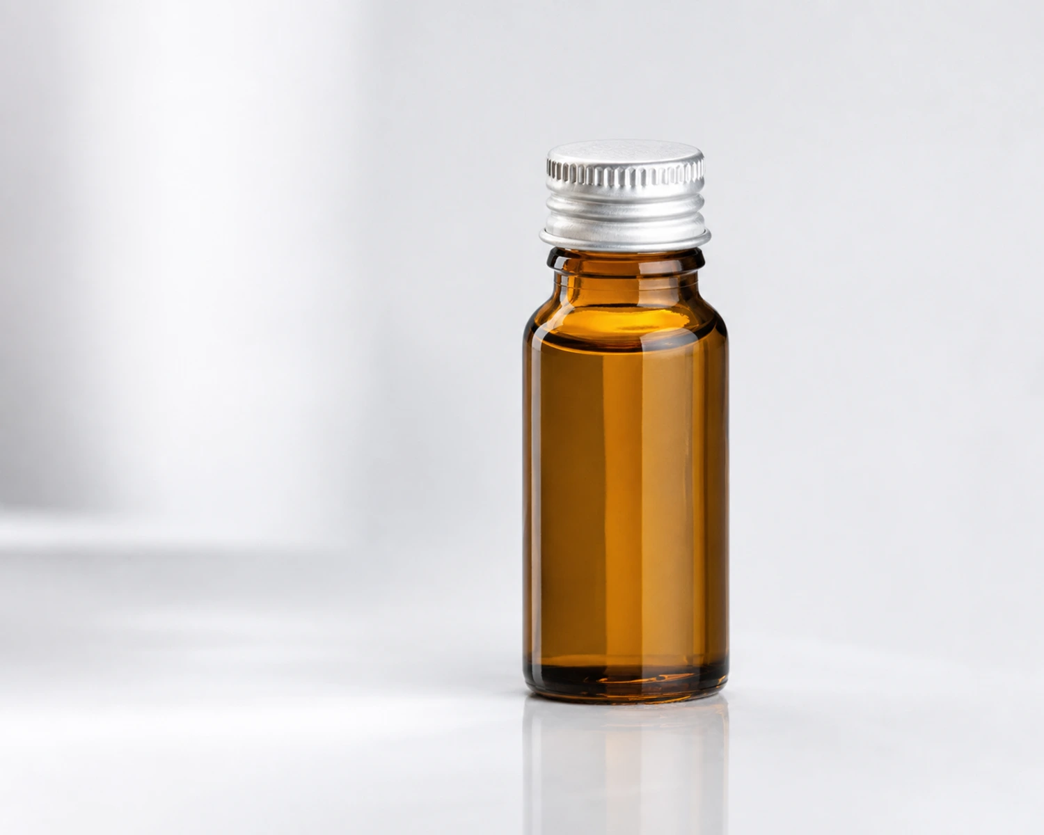 Essential Oil Aluminum Cap Bottle finished product effect render for essential oil aluminum cap bottle, amber bottle with aluminum cap, 10ml oil bottle with metal cap