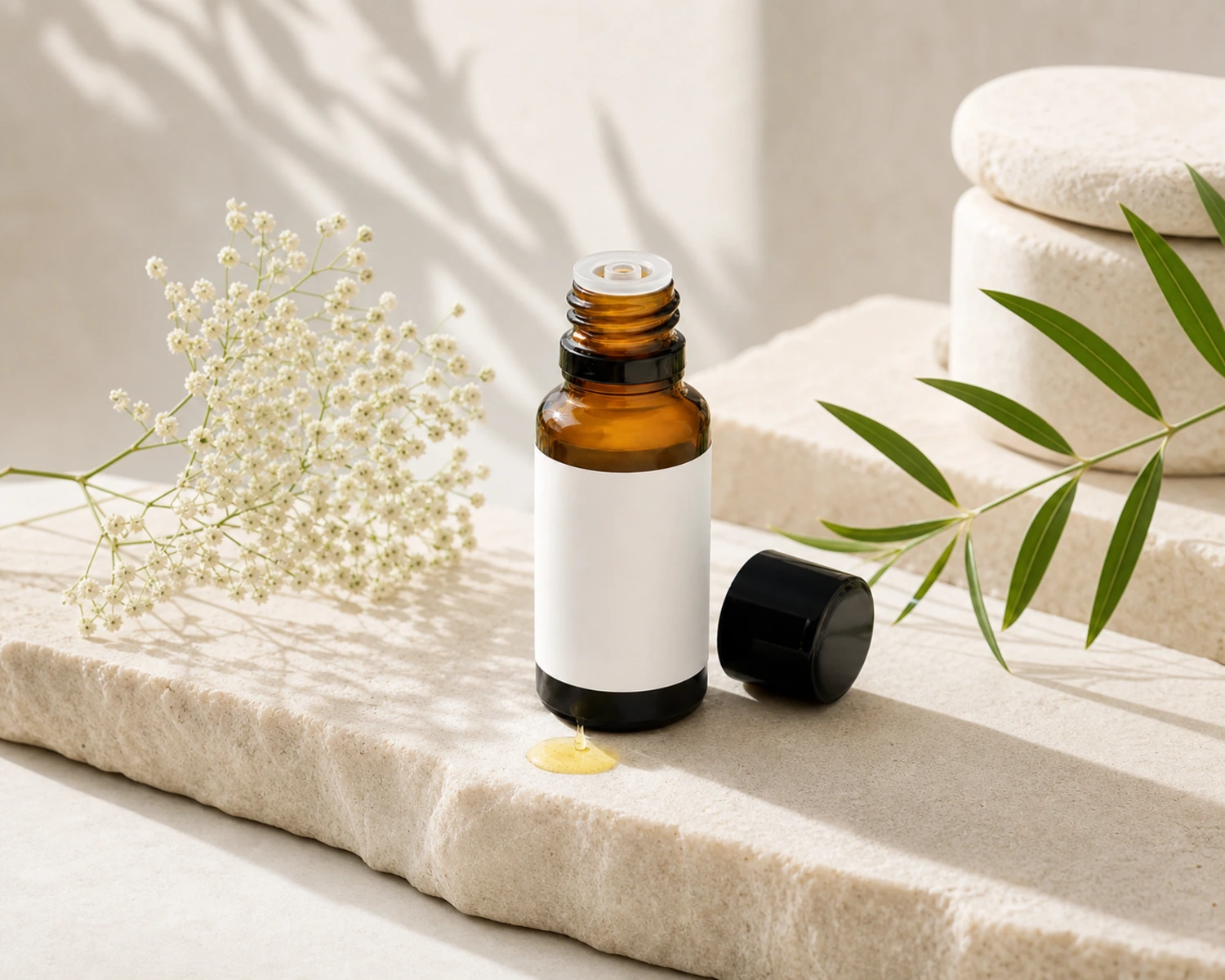Essential Oil Pour Out Bottle finished product effect render for essential oil pour out bottle, massage oil pourer bottle, 100ml oil glass bottle