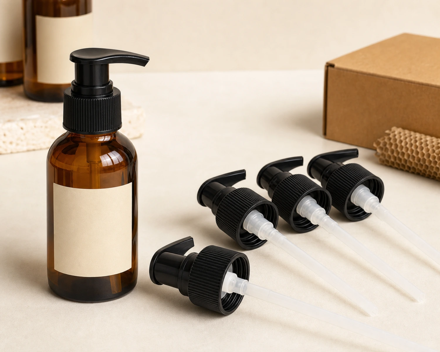 Essential Oil Pump Bottle accessories and closure detail for essential oil pump bottle, glass pump bottle for oil, 30ml treatment pump bottle