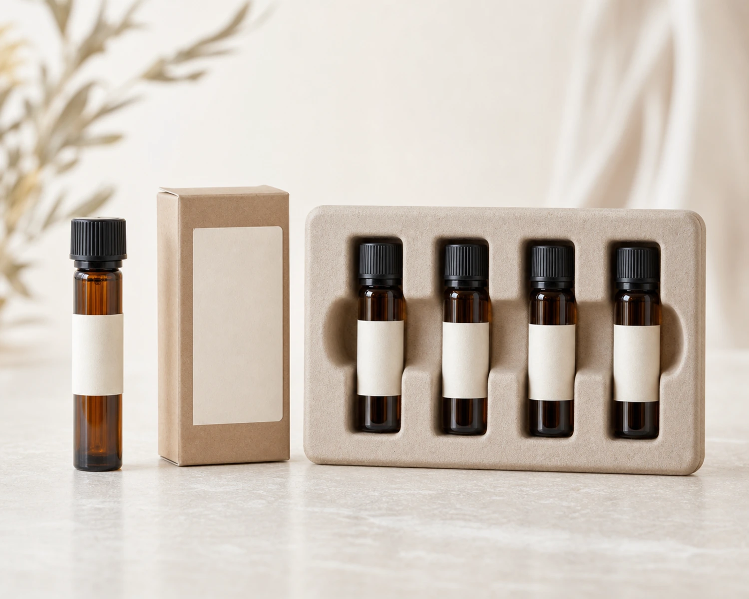 Essential Oil Sample Vial box packaging presentation for essential oil sample vial, 1ml sample vial, 2ml glass vial for essential oil