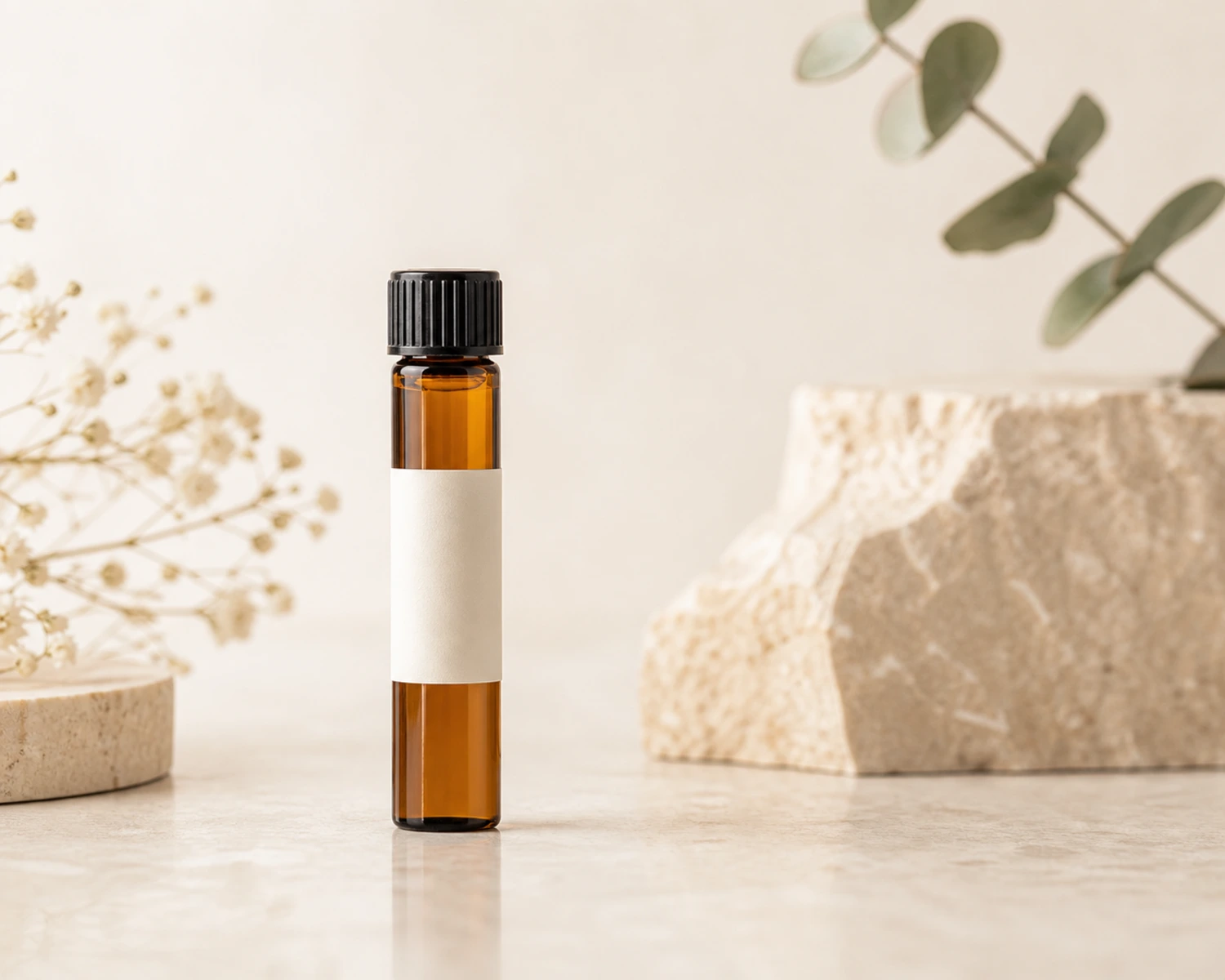 Essential Oil Sample Vial finished product effect render for essential oil sample vial, 1ml sample vial, 2ml glass vial for essential oil