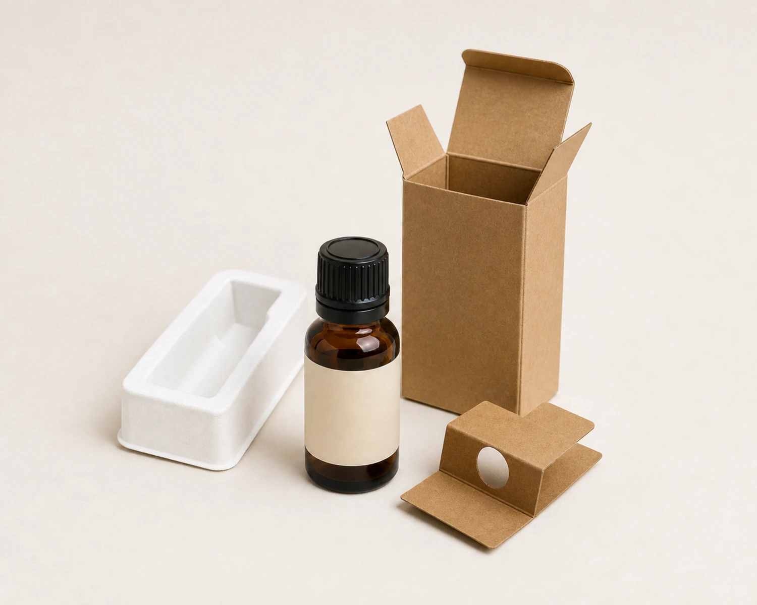 Euro dropper essential oil bottle with retail box and protective tray for RFQ planning