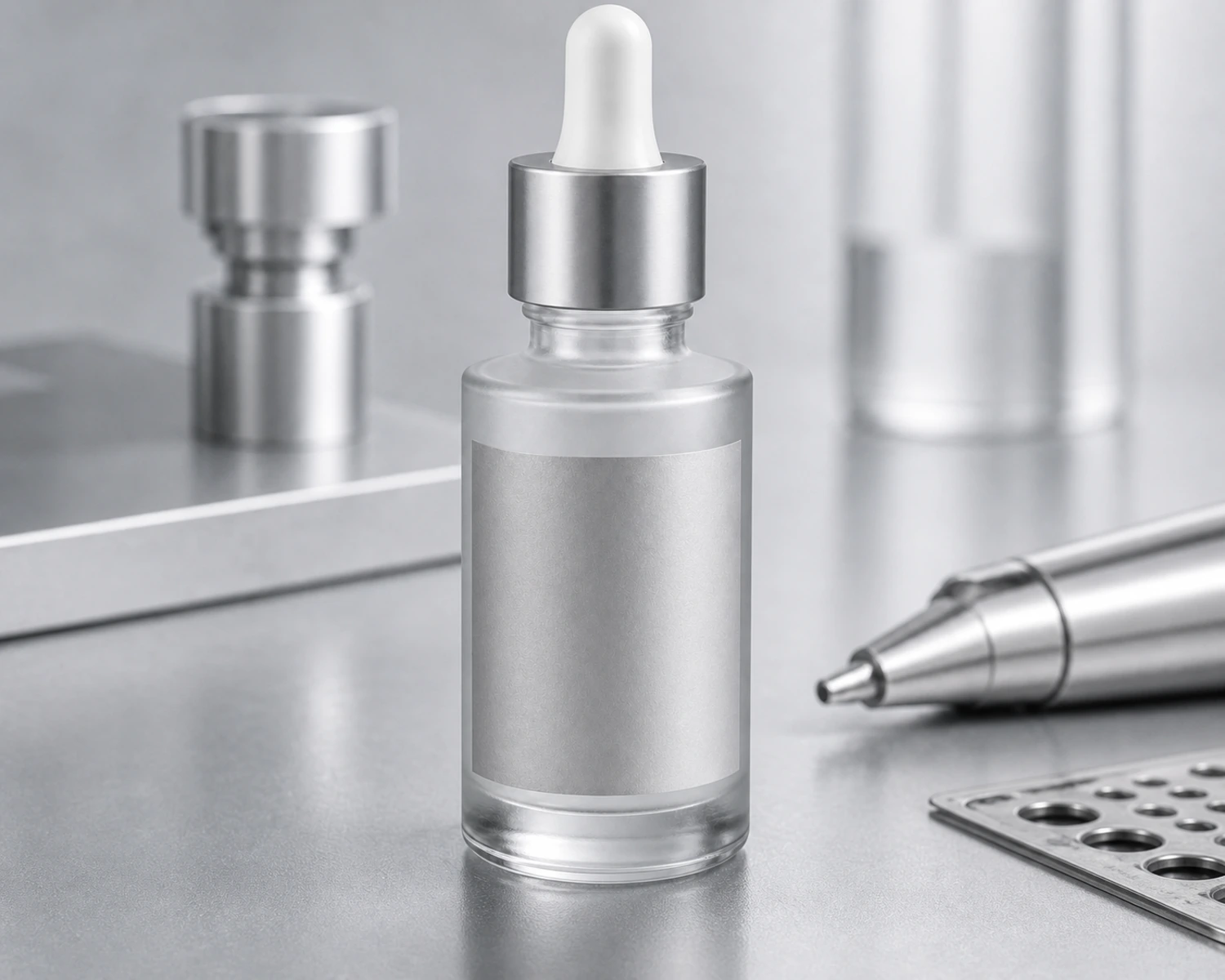 decoration process detail image of Straight Shoulder Glass Dropper Bottle showing finish, printing or surface treatment