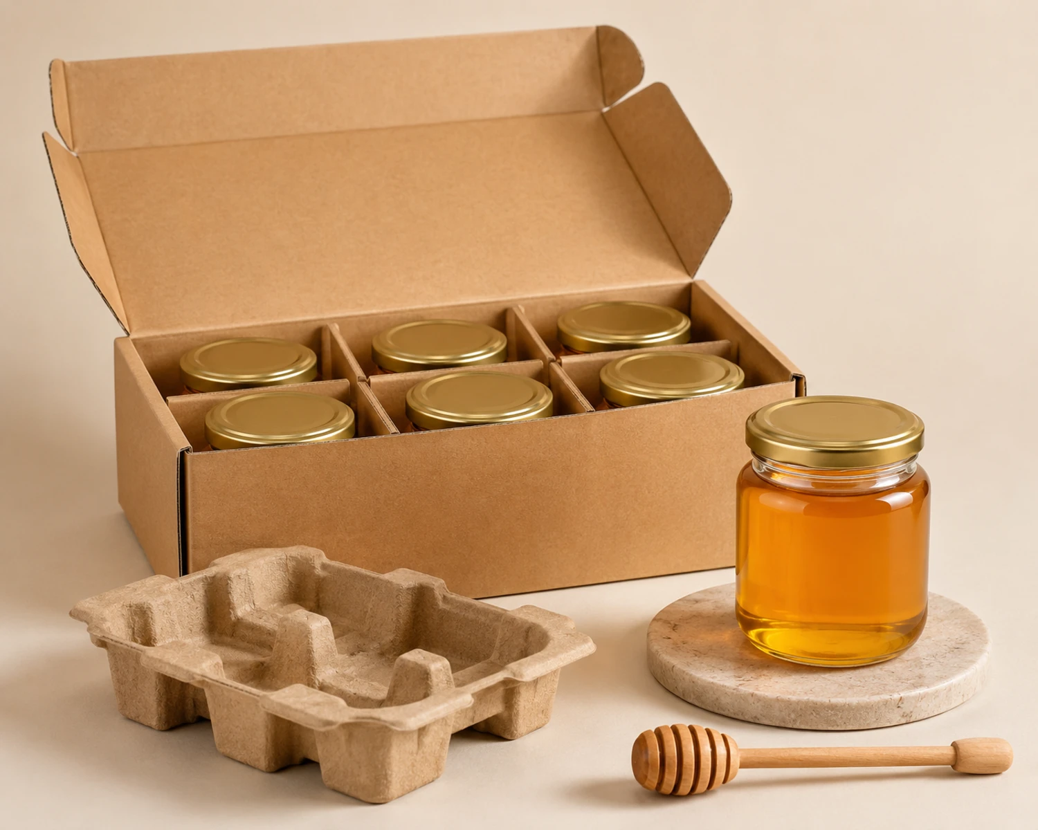 retail packaging image of Honey Glass Jar showing box, divider or protective packaging