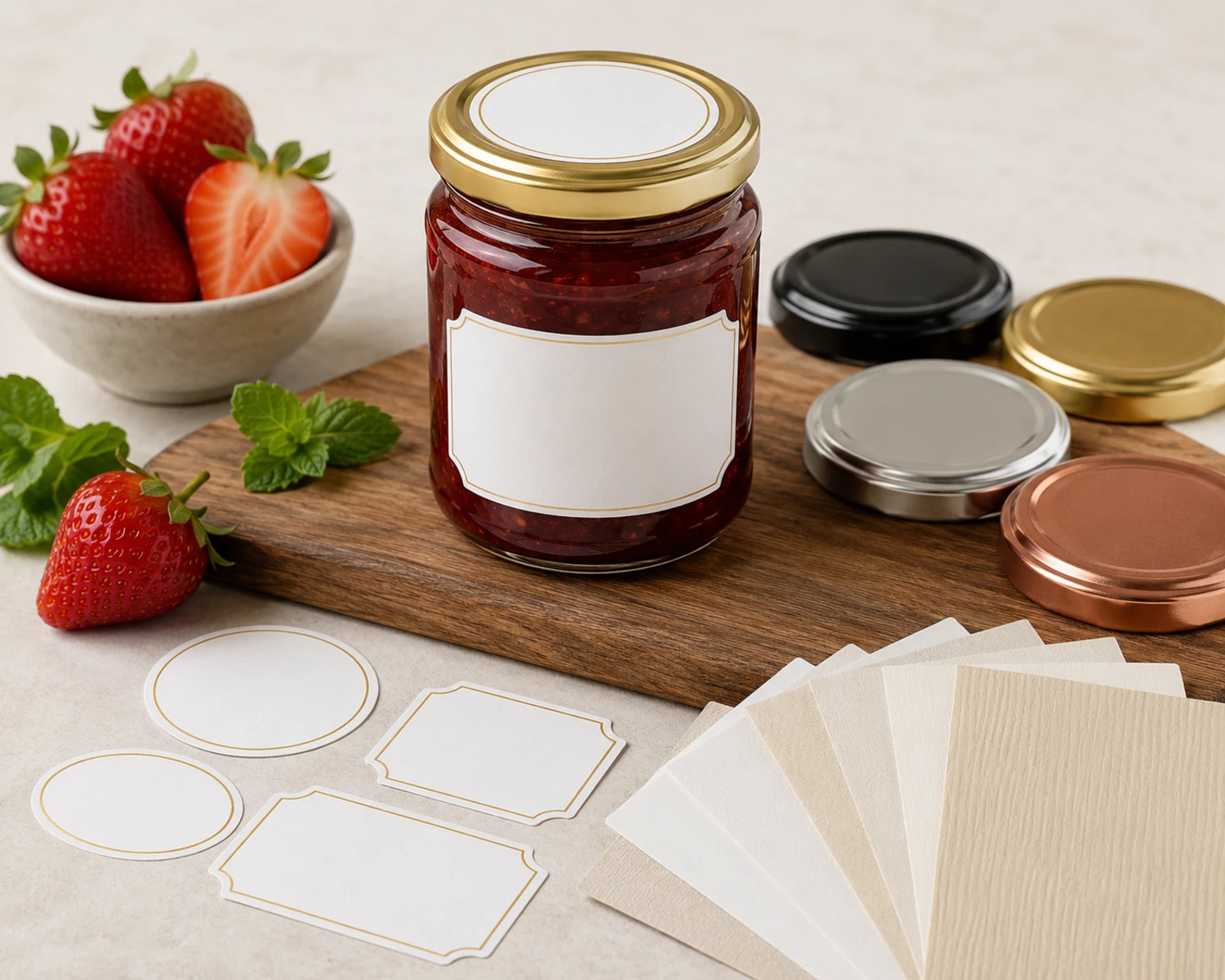 label and decoration detail image of Jam and Sauce Glass Jar showing food packaging label or custom surface option