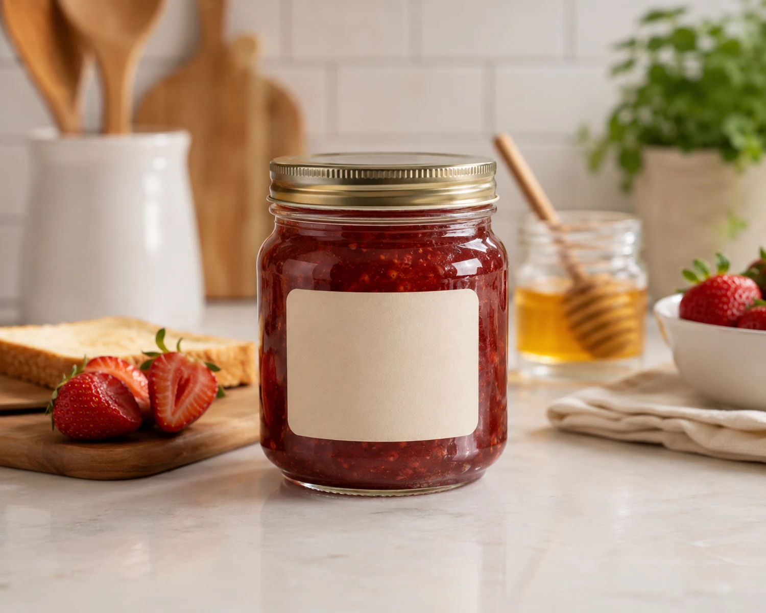 closure and structure detail image of Screw-Top Food Glass Jar showing lid, jar opening and glass construction