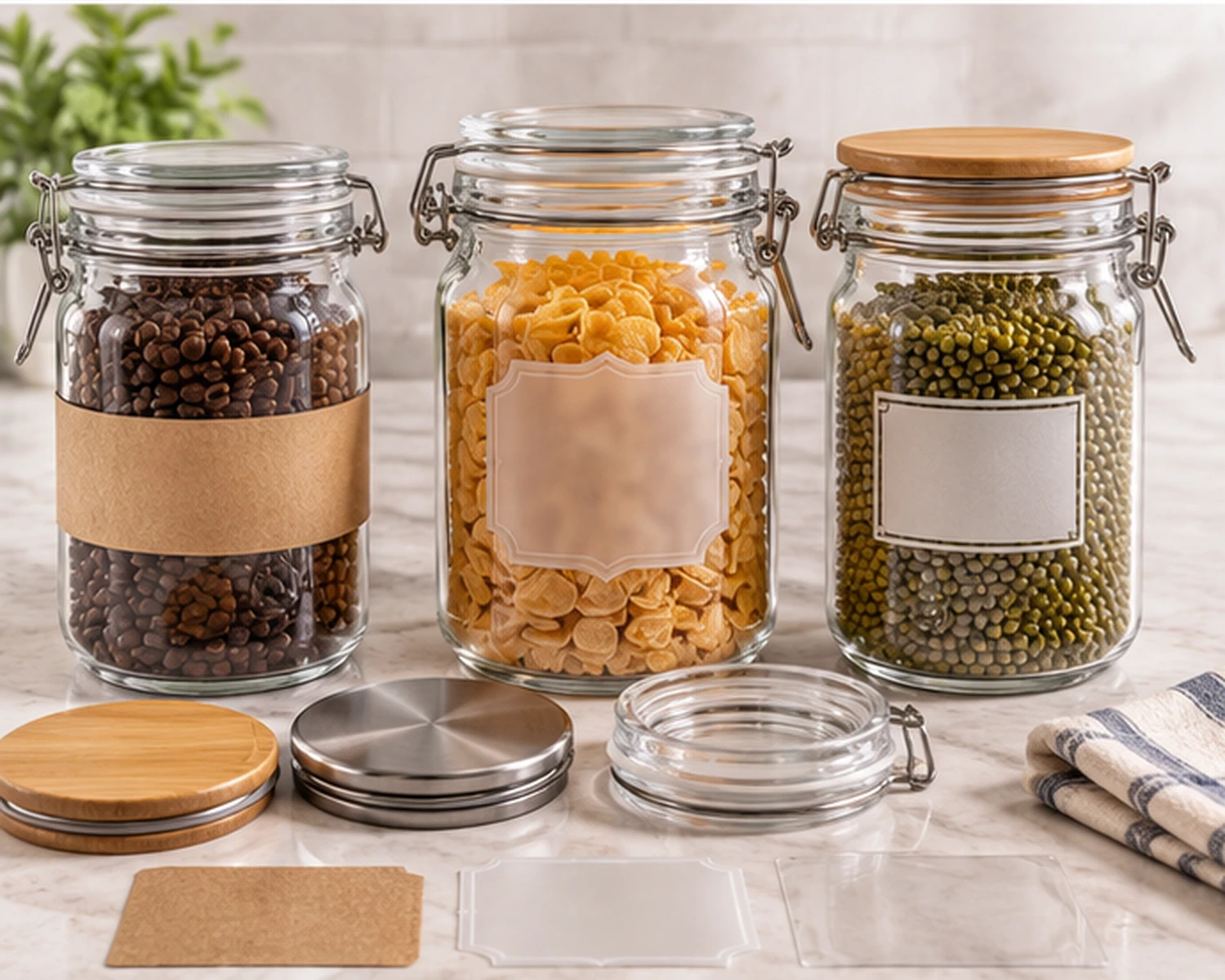 label and decoration detail image of Sealed Glass Storage Jar showing food packaging label or custom surface option