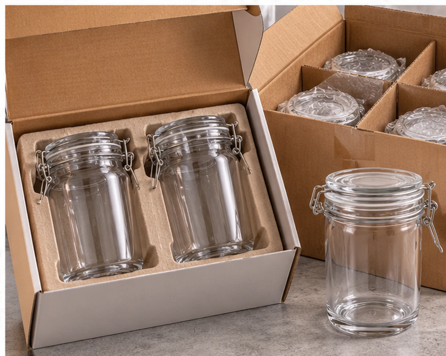 retail packaging image of Sealed Glass Storage Jar showing box, divider or protective packaging