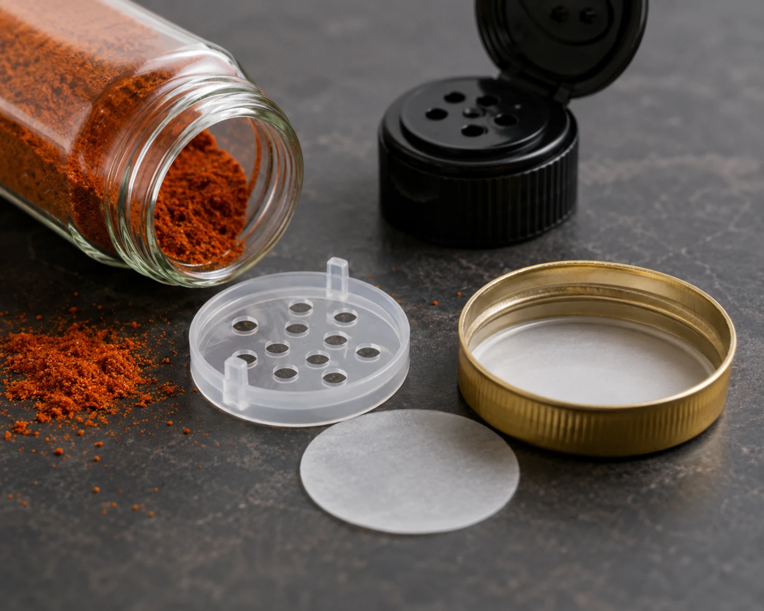 closure and structure detail image of Spice Glass Jar showing lid, jar opening and glass construction