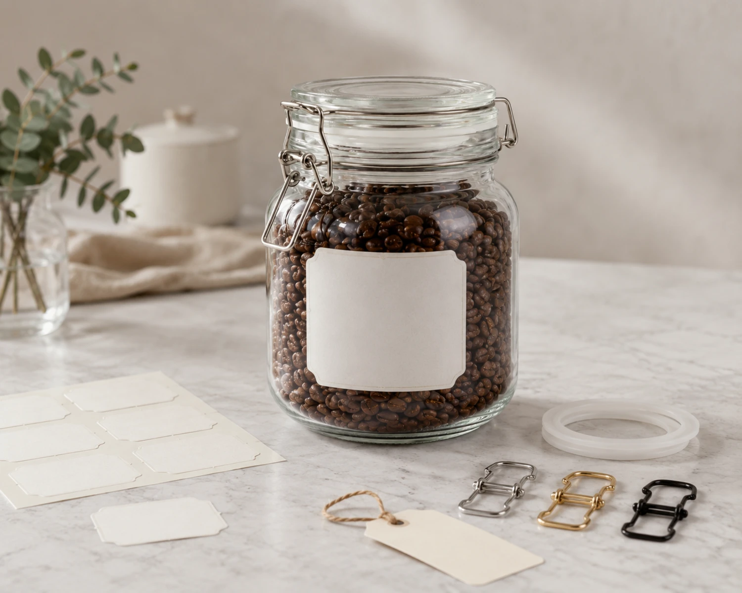label and decoration detail image of Wire-Bail Sealed Glass Jar showing food packaging label or custom surface option