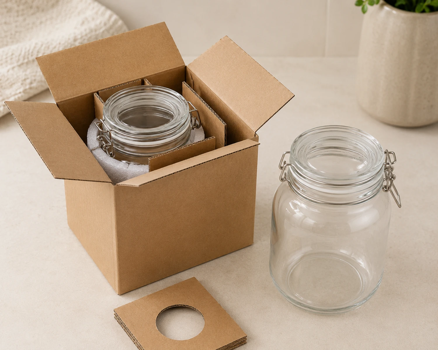 retail packaging image of Wire-Bail Sealed Glass Jar showing box, divider or protective packaging