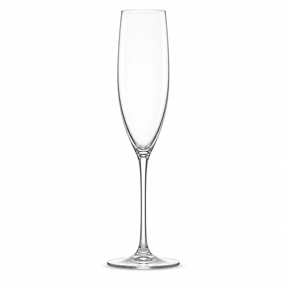 Champagne Flute Glass with smooth rim and stable base - front view