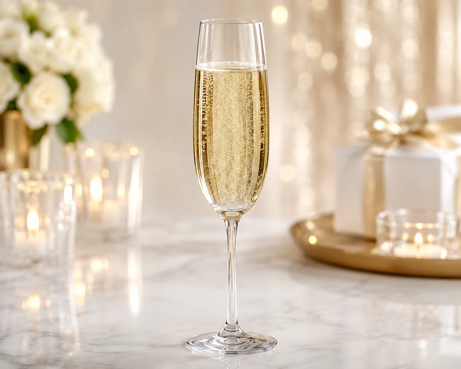 Champagne Flute Glass finished drinkware campaign image showing premium glass cup presentation
