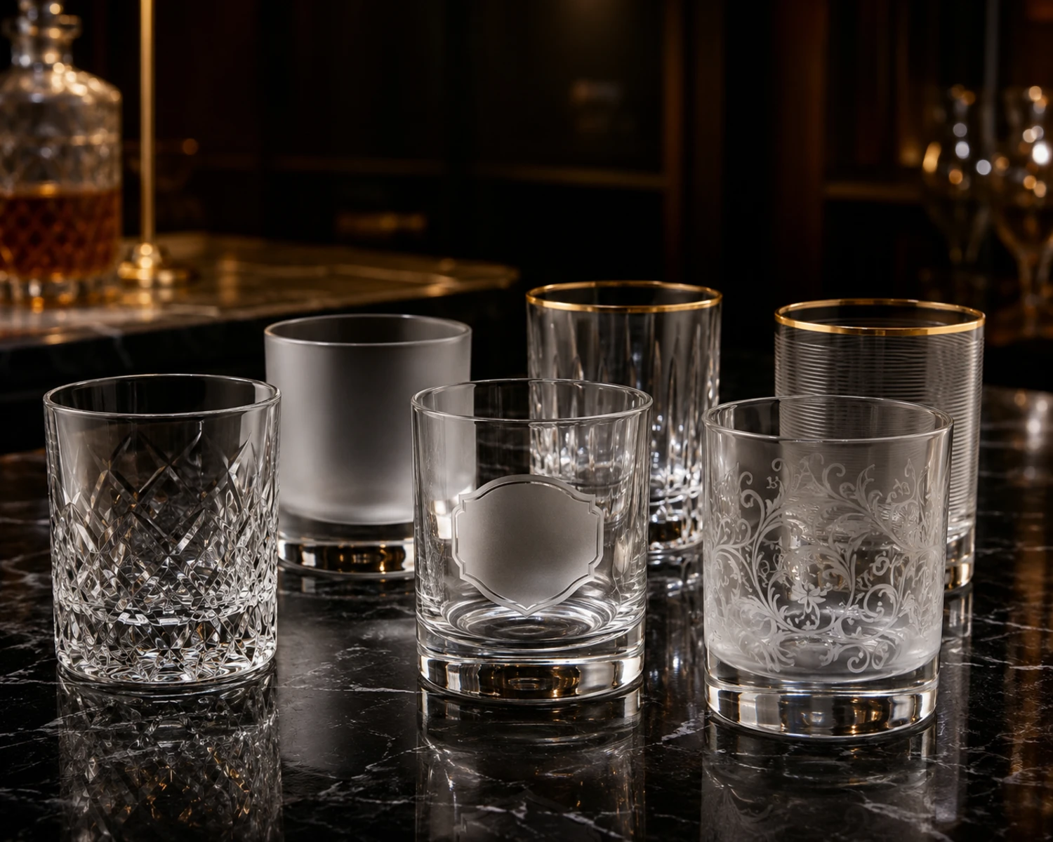 Whiskey Glass Tumbler printing and decoration detail image showing custom glassware branding options